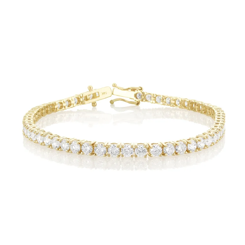 Bracelets For Holiday Season-6.00 Carat Round Lab Grown Diamond Tennis Bracelet set in 14K Yellow Gold