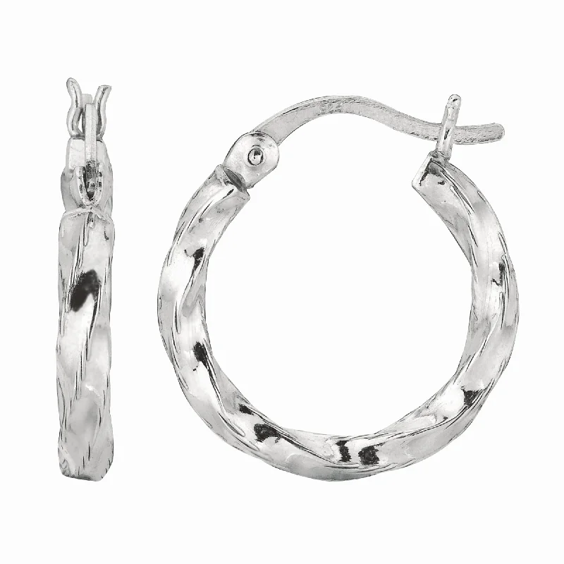 Funky Stud Earrings-Silver Small Puff Twist Hoop Earring