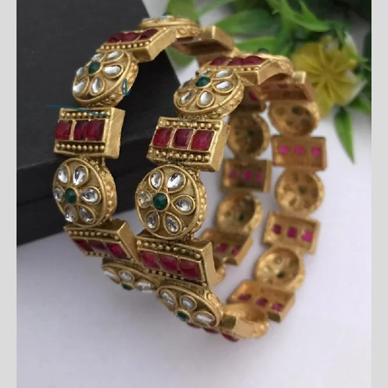 Bangles With Agate-FS Collection Gold Plated Kundan Stone Bangle Set