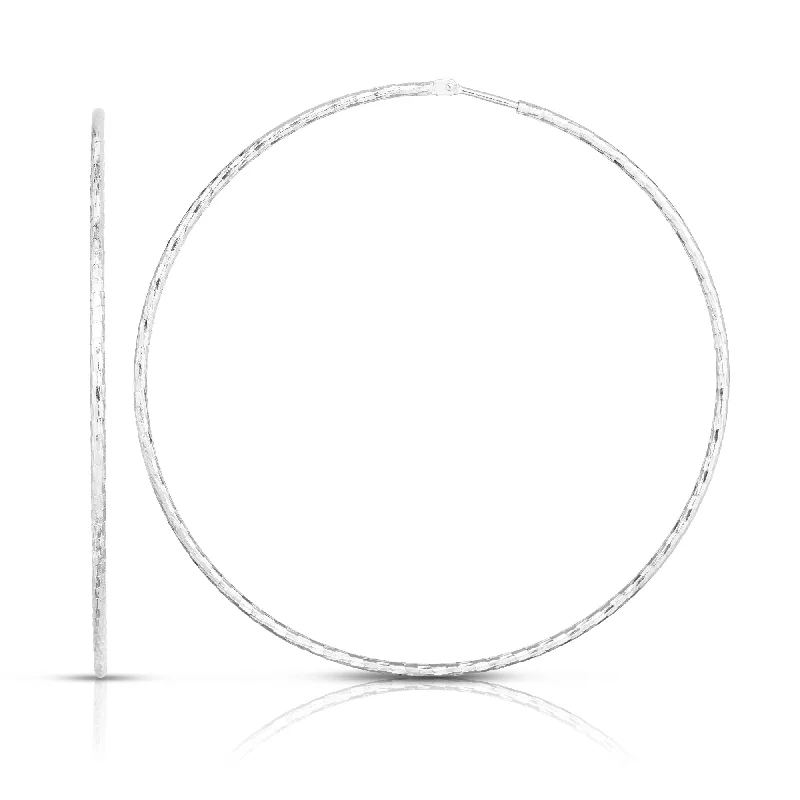 Double Hoop Earrings-Silver 60mm Diamond Cut Endless Hoop Earring