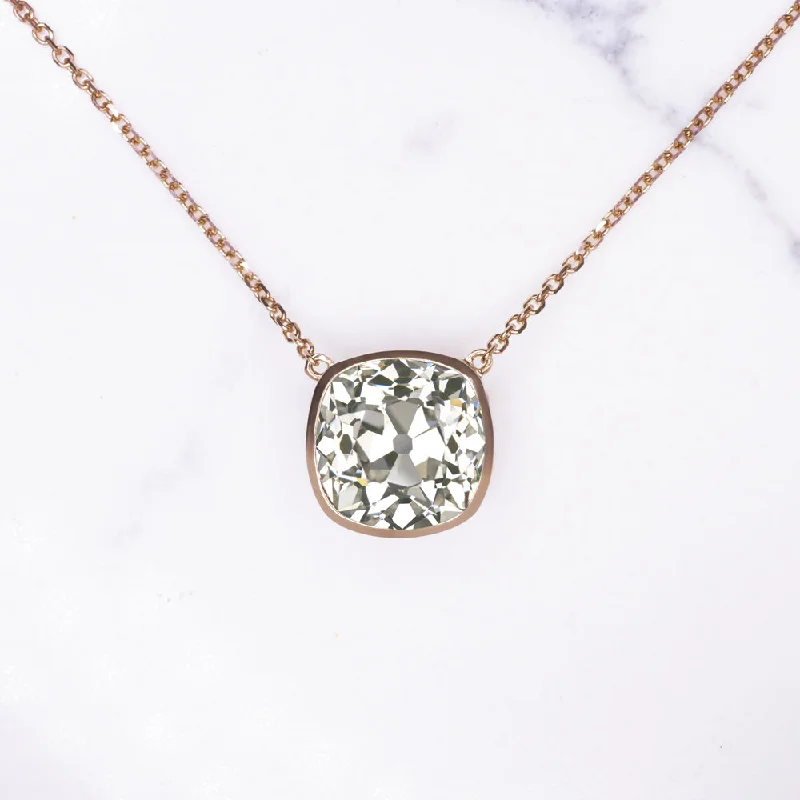 Fancy Necklaces-4.17ct GIA CERTIFIED OLD MINE CUT DIAMOND NECKLACE BEZEL PENDANT ANTIQUE CUSHION