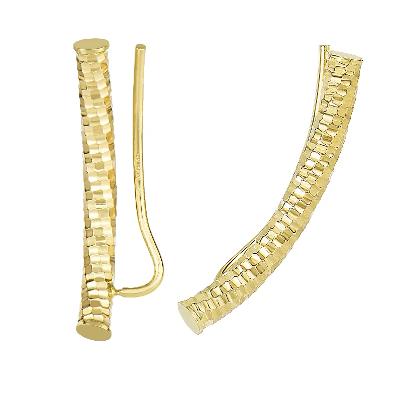 Elegant Hoop Earrings-14K Gold Diamond Cut Tube Ear Climber