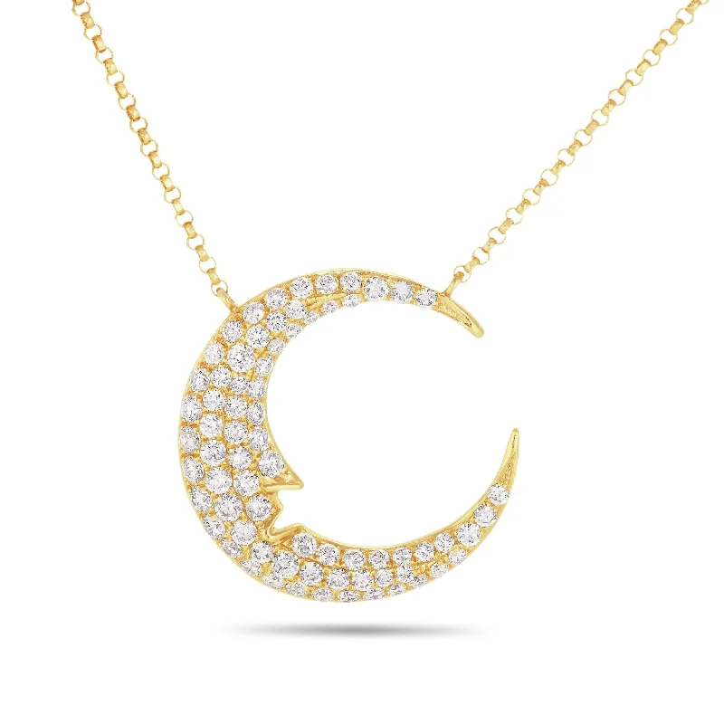 Men’s Silver Necklaces-18K Gold 0.93ct Crescent Moon Diamond Necklace