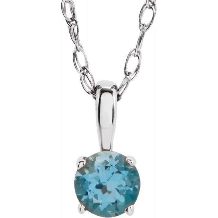 Colorful Pendant Necklaces-14K White 3 mm Imitation Blue Zircon Youth Solitaire 14" Necklace