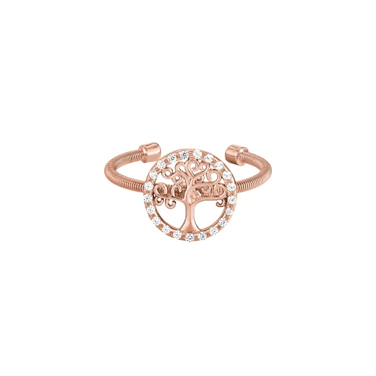 Fashionable Gold Rings-Rose Gold Finish Sterling Silver Cable Cuff Tree Ring with Simulated Diamonds