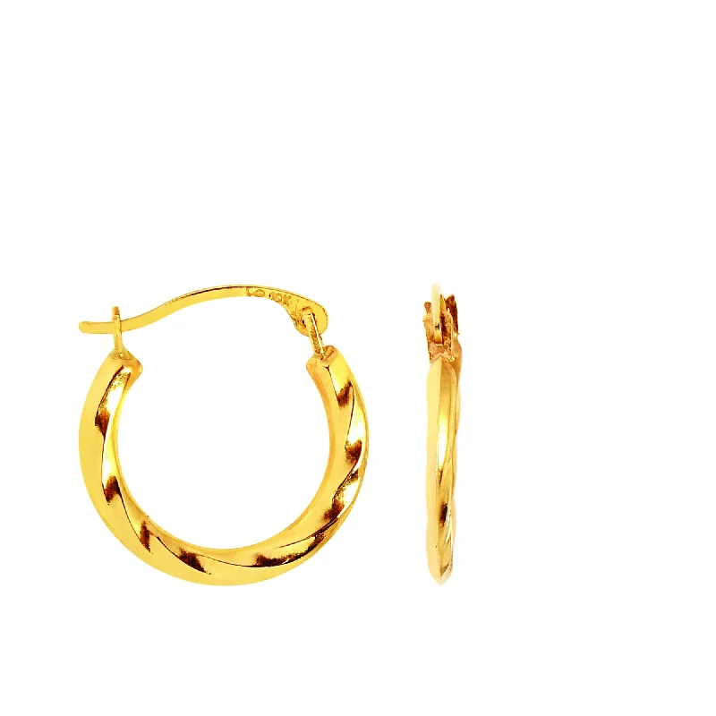 Silver Hoop Drop Earrings-10K Gold Mini Twist Hoop Earring