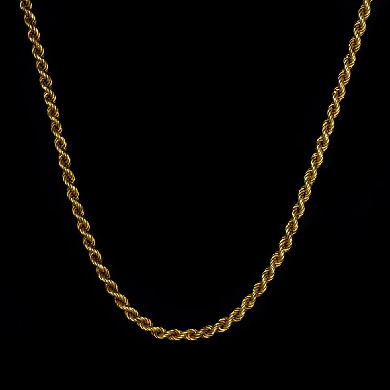 Gemstone Pendant Necklaces-VINTAGE SOLID 14K YELLOW GOLD ROPE CHAIN NECKLACE 2.2mm 28 INCH 13gm MENS LADIES