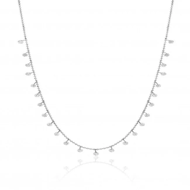 Simple Chain Necklaces-14K White Gold Dashing Diamonds 24 Diamond 1.20 Ct 18 inch Necklace N10066-18