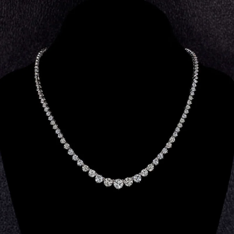 Black Diamond Necklaces-15 CARAT LAB CREATED IDEAL CUT DIAMOND RIVIERA NECKLACE CLASSIC 14k WHITE GOLD