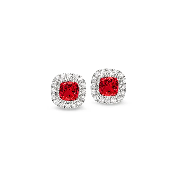 Elegant Hoop Earrings-Platinum Finish Sterling Silver Micropave Simulated Ruby Earrings with Simulated Diamonds