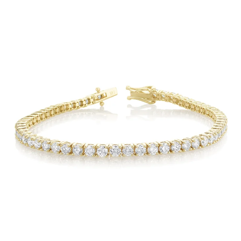 Bracelets For Formal Events-4.75 Carat Round Lab Grown Diamond Tennis Bracelet set in 14K Yellow Gold