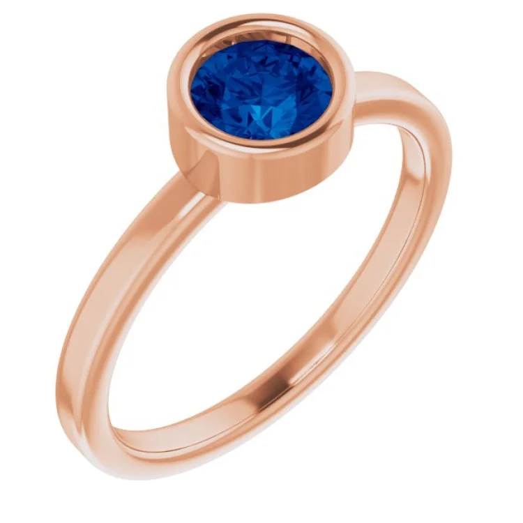 Cushion Cut Rings-14K Rose 5.5 mm Lab-Grown Blue Sapphire Ring