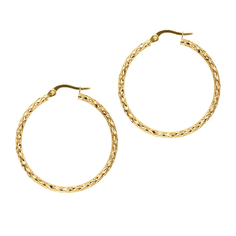 Trendy Gemstone Earrings-10K Gold Round Diamond Cut Hoop Earring