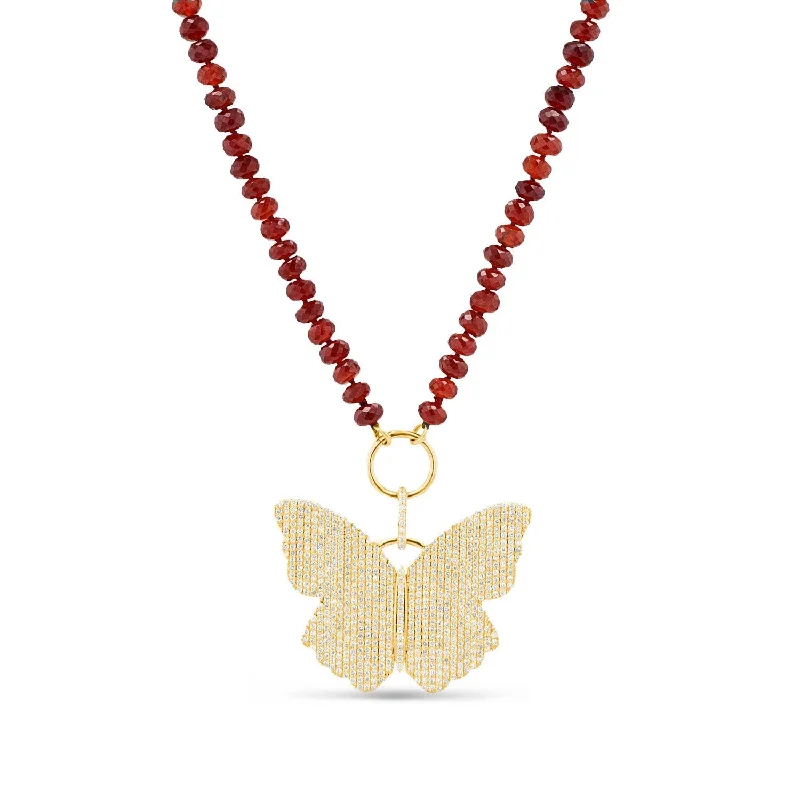 Layered Crystal Necklaces-14k Hessonite Garnet and Diamond Butterfly Necklace NG002818