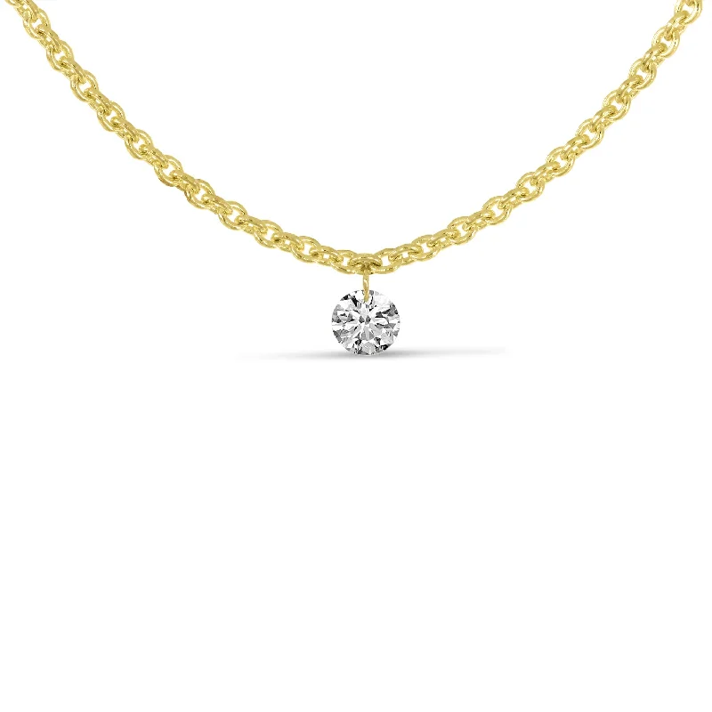 Gold and Diamond Necklaces-14K Yellow Gold Dashing Diamonds Single Stone Rolo Chain Necklace