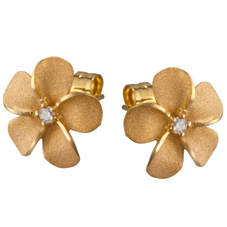 Designer Drop Earrings-Plumeria Stud Earrings in Yellow Gold