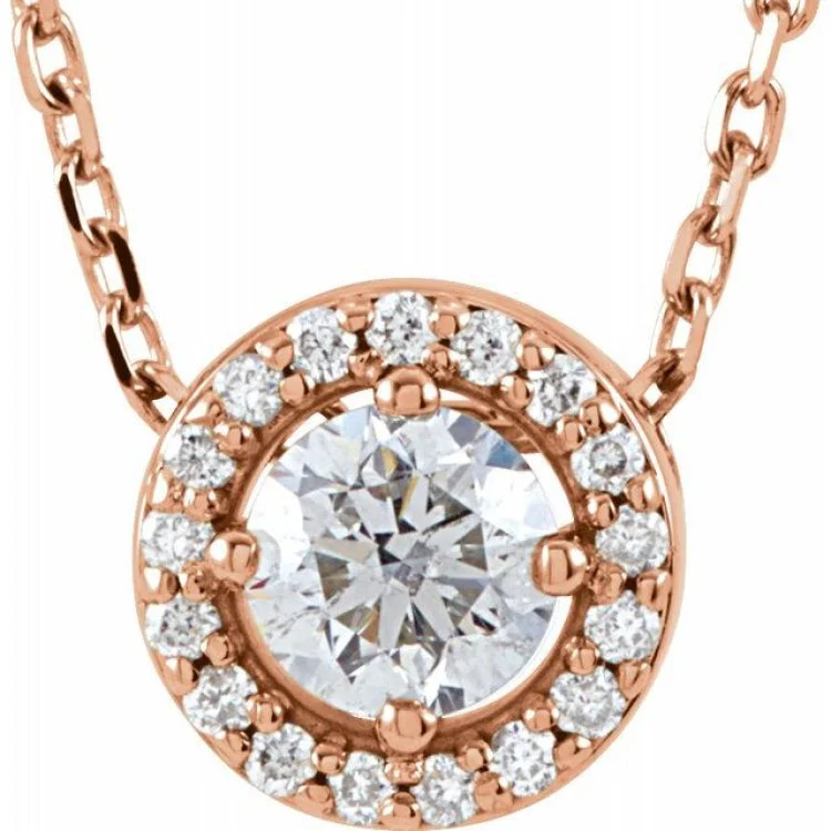 Unique Necklaces-14K Rose 1/4 CTW Natural Diamond Halo-Style 16" Necklace