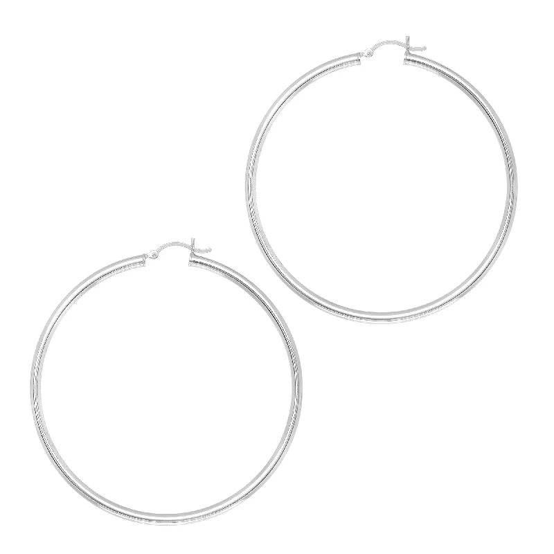 Fashion Drop Earrings-Silver 3x60mm Hoop Earring