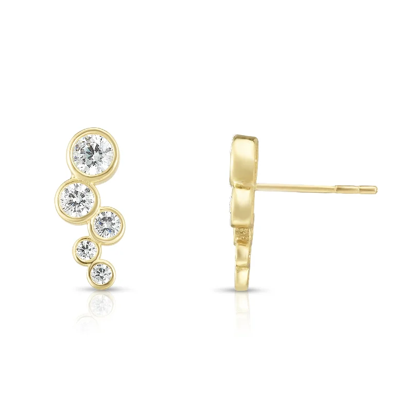 Crystal Heart Earrings-14K Gold Bezel Set CZ Ear Climber