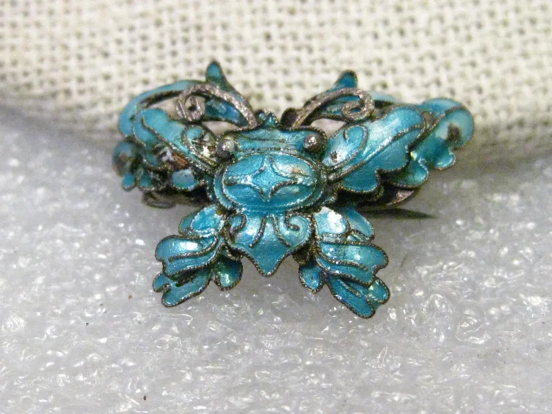 Vintage Brooch-Early 1900's Enameled Crab Brooch, Light Teal, Fancy Crab, Mandarin/Chinese Design, 1"