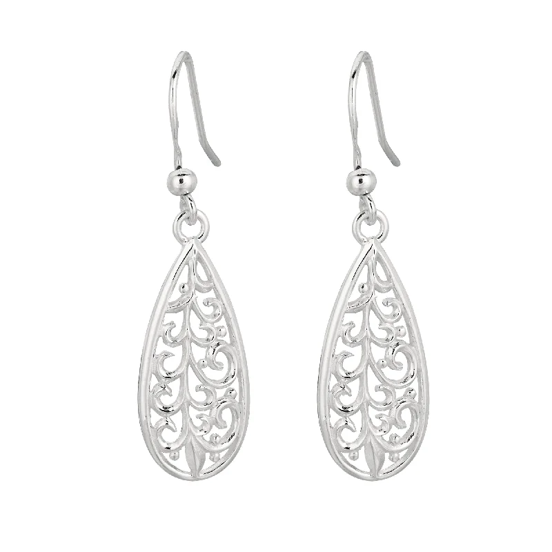 Handmade Drop Earrings-Silver Filigree Pear Drop Earring