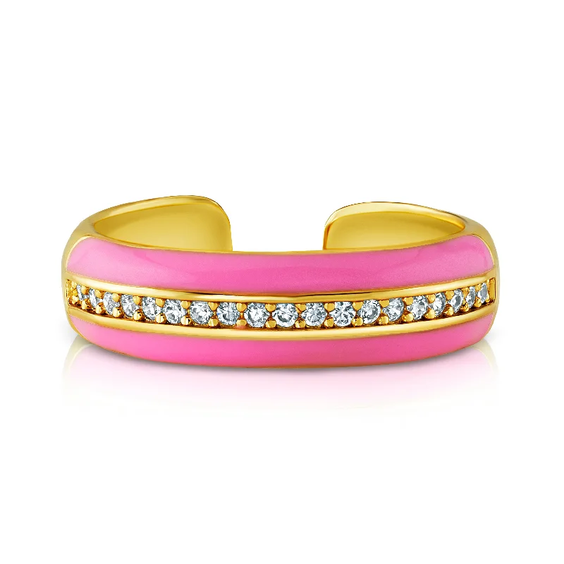 Bracelets For Special Occasions-ENAMEL 1 ROW CZ RING, PINK