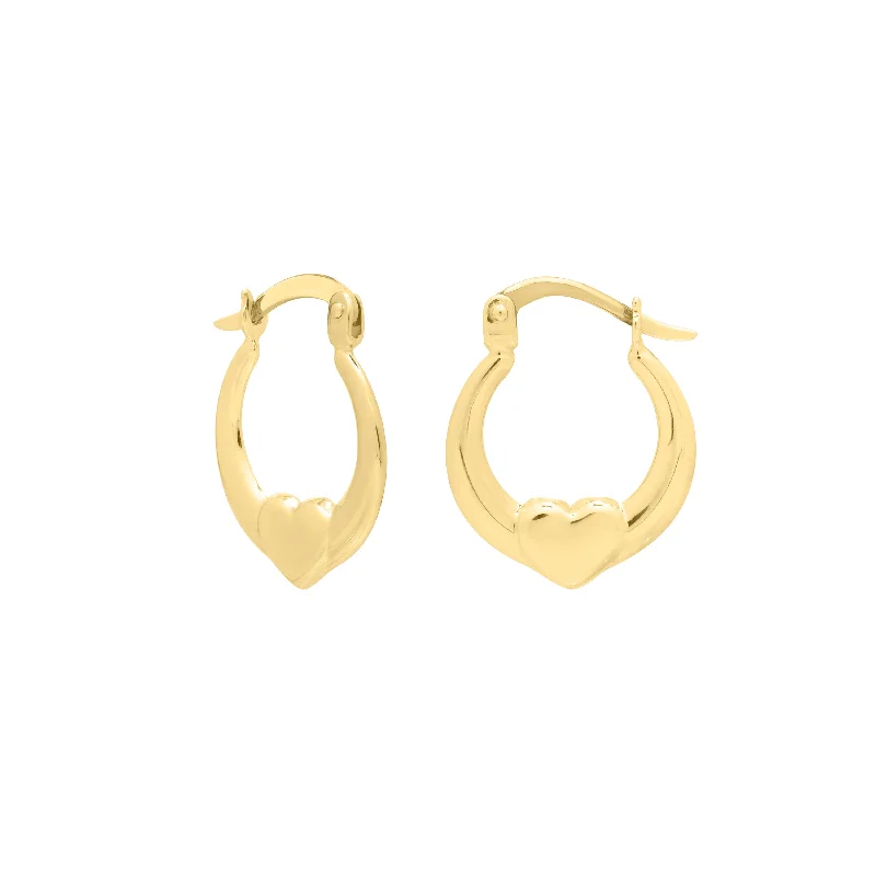 Natural Stone Earrings-14K Gold Small Heart Hoops