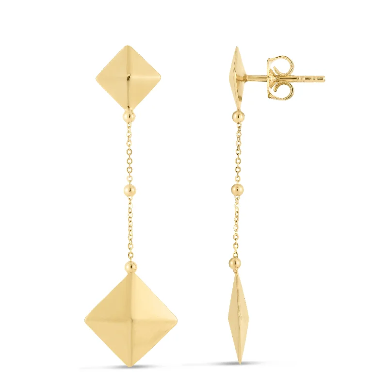 Silver Earrings for Women-14K Pyramid Drop Earrings