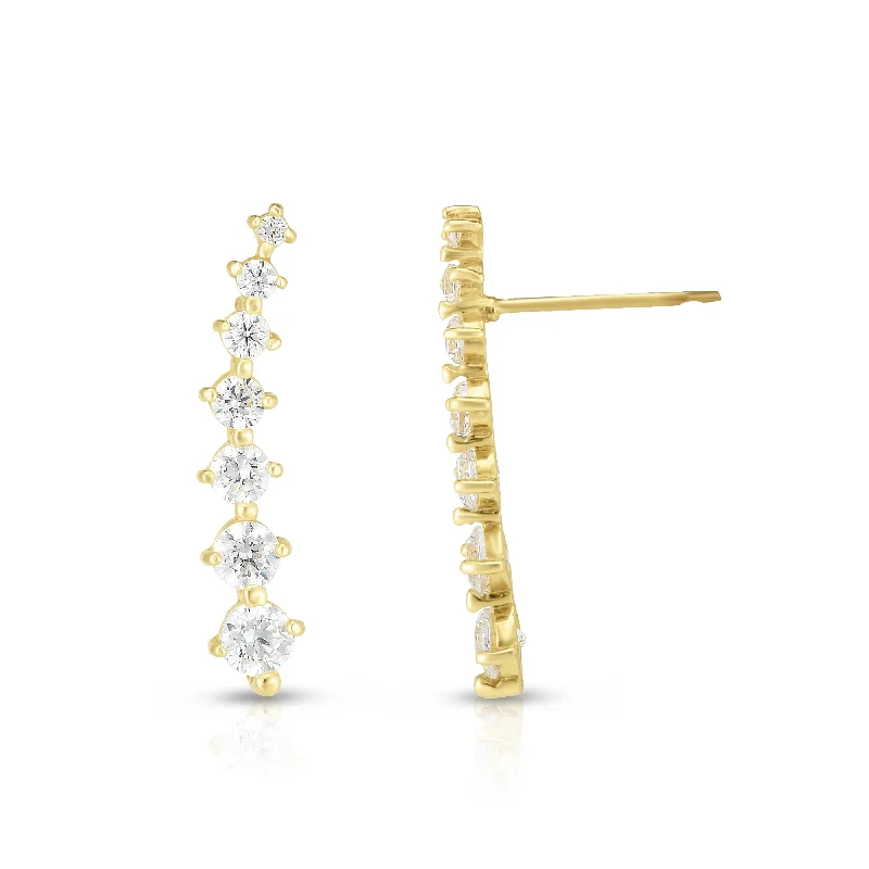 Large Crystal Hoop Earrings-14K Gold Graduated CZ Ear Climber