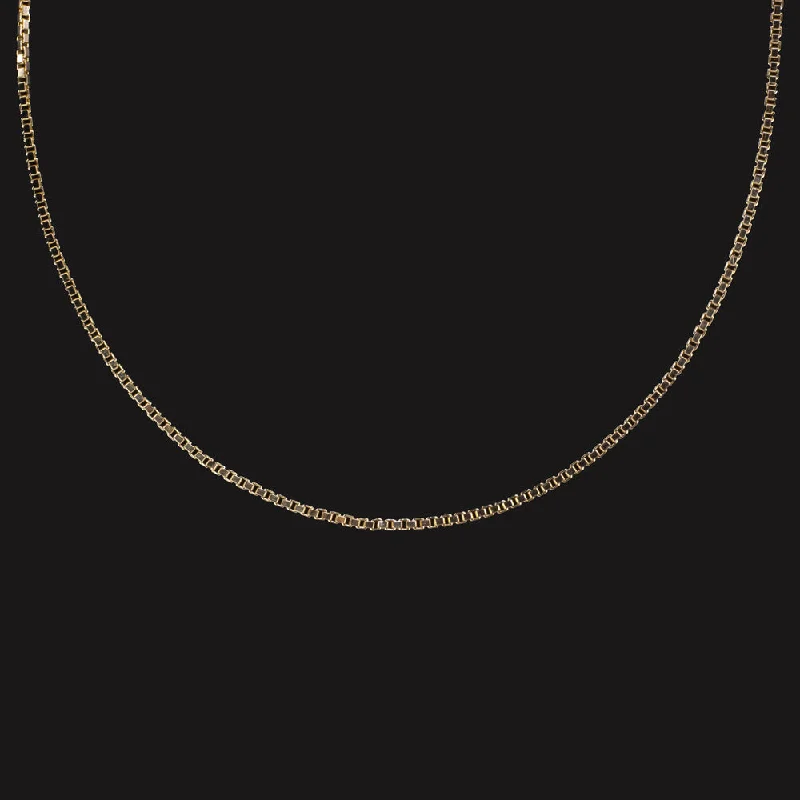 Designer Necklaces-14k YELLOW GOLD BOX CHAIN 24 INCH 1mm NECKLACE CLASSIC LONG THIN MENS LADIES