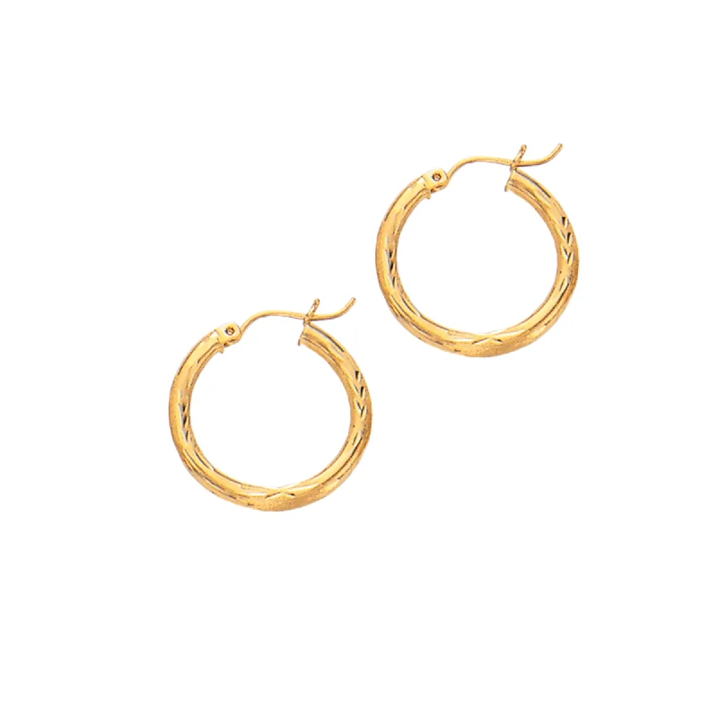 Silver Crystal Drop Earrings-10K Gold 2x15mm Diamond Cut Hoop Earring