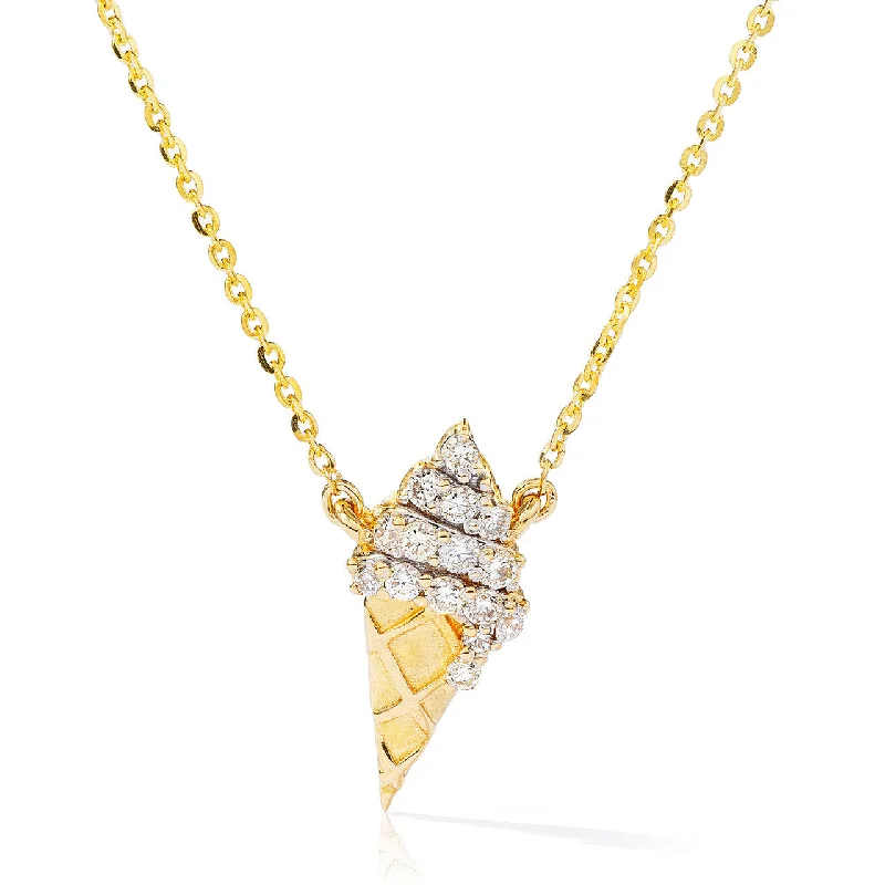 Gold and Diamond Necklaces-14kt Gold 0.24ct Diamond Ice Cream Cone Necklace