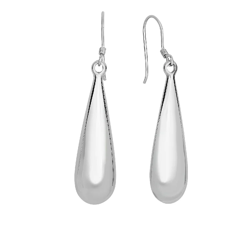 Thin Hoop Earrings-Silver Long Puff Teardrop Earring