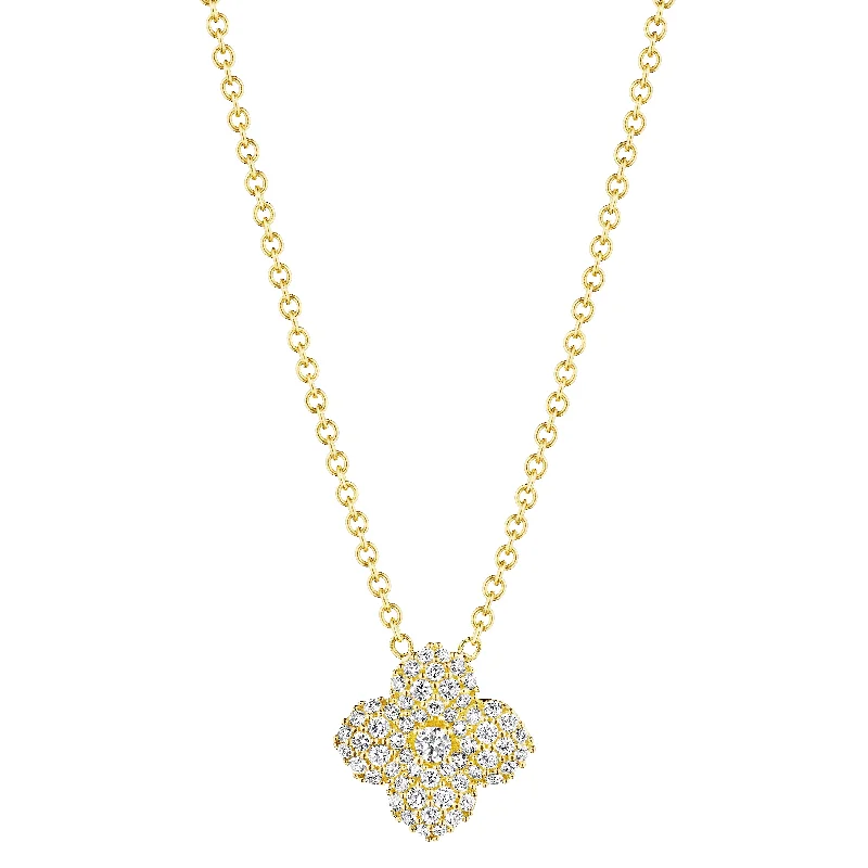 Layered Crystal Necklaces-0.26ct Diamond Petite Flower Necklace in 18K Yellow Gold, 18inch