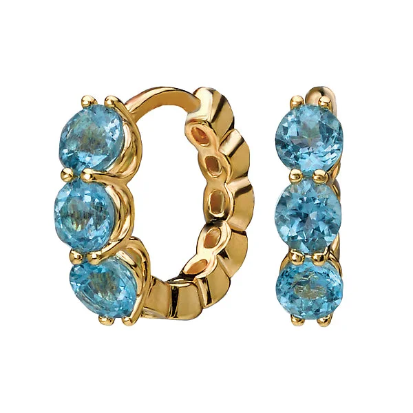 Silver Hoop Earrings-Three Stone Blue Topaz Earrings