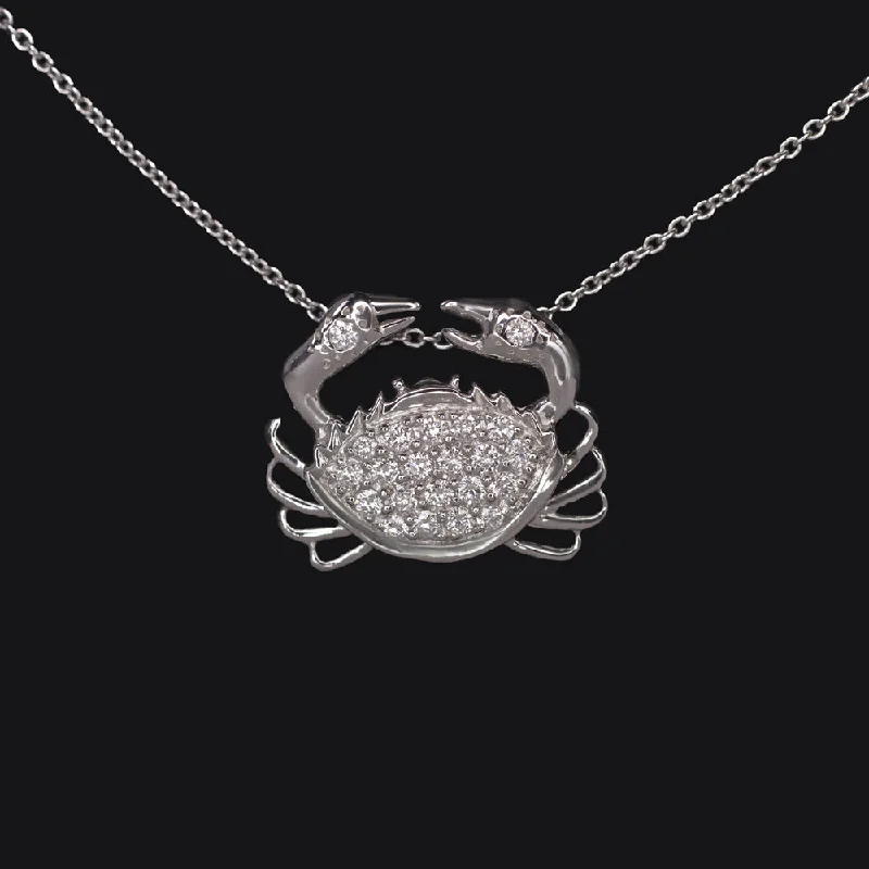 Heart Charm Necklaces-ROBERTO COIN DIAMOND CRAB PENDANT NECKLACE 18k WHITE GOLD DESIGNER TINY TREASURE