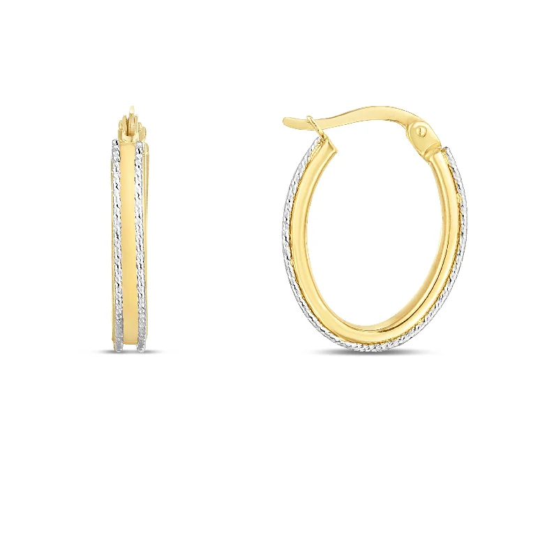 Antique Drop Earrings-14K Two-tone Oval Hoop