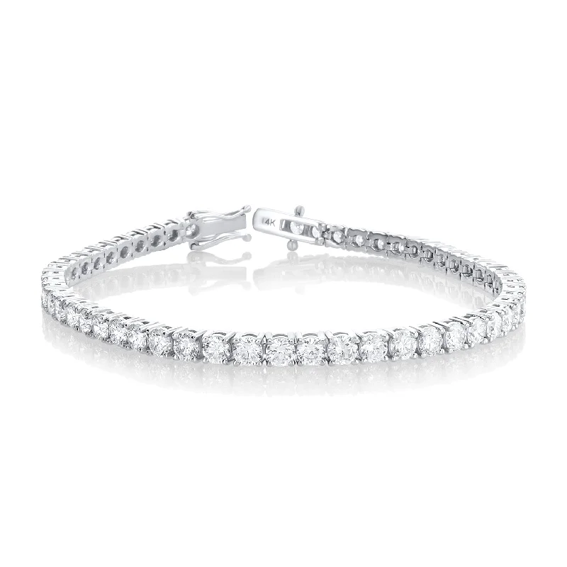 Bracelets For Baby Shower Gifts-7.00 Carat Round Lab Grown Diamond Tennis Bracelet set in 14K White Gold