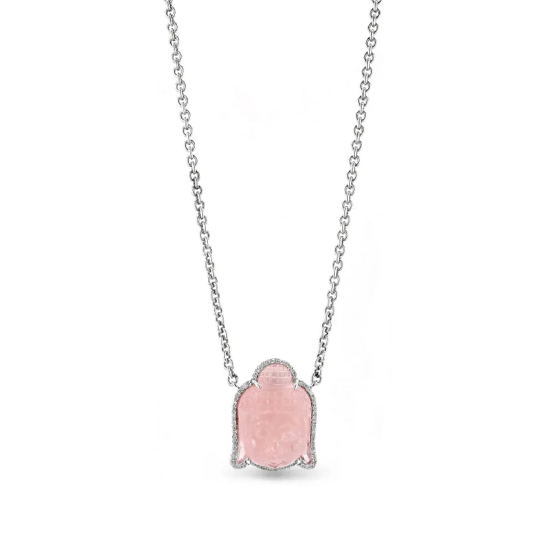 Star Necklaces-Rose Quartz and Diamond Buddha Pendant Chain Necklace - 19"  N0002752