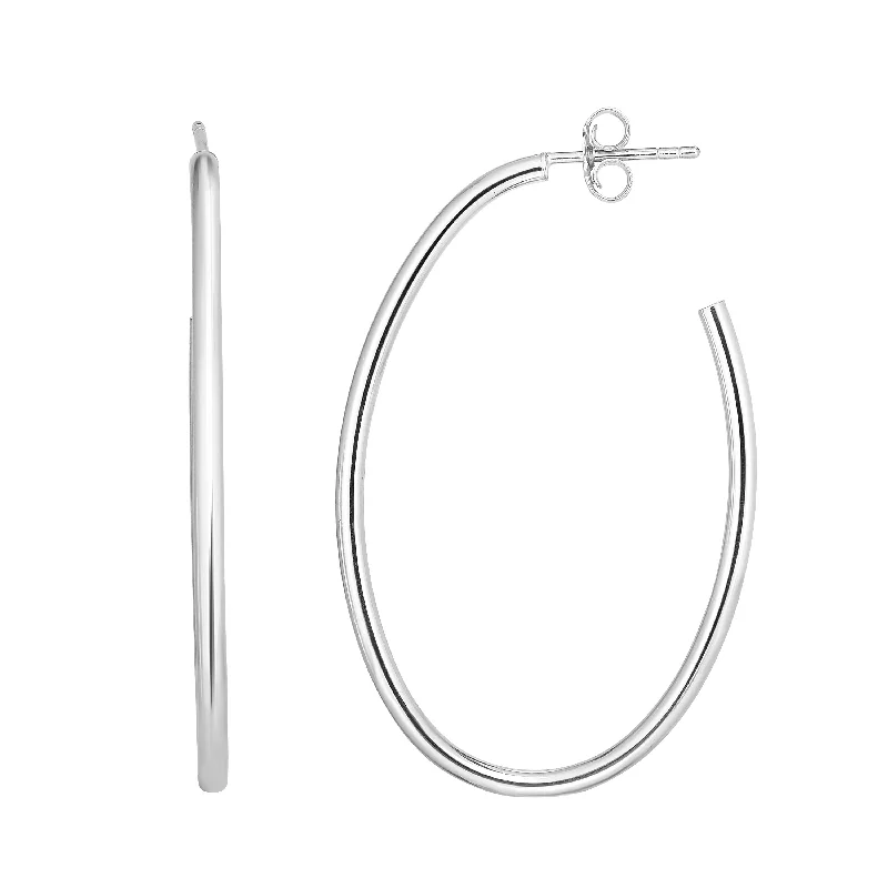 Elegant Drop Stud Earrings-Silver Oval C Hoop Earring