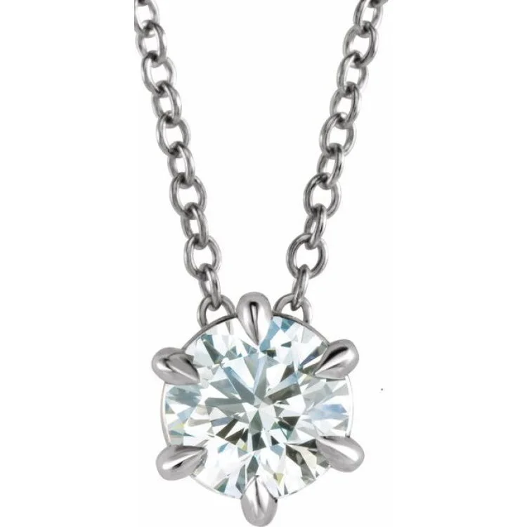 Heart Necklaces-14K White 1 CT Lab-Grown Diamond Solitaire 16-18" Necklace