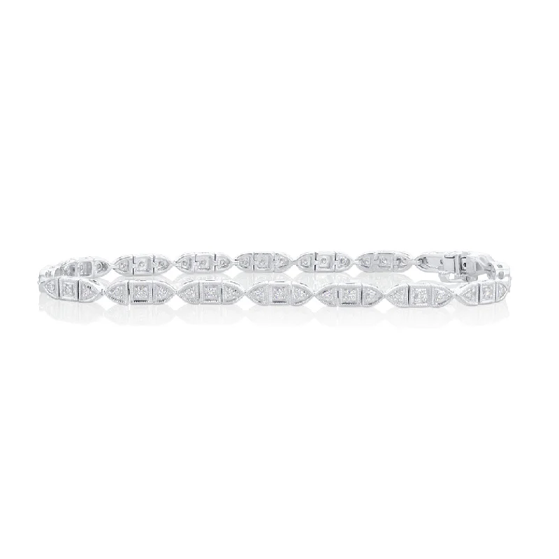 Vintage Bracelets For Women-0.56 Cttw Round Diamond 14K White Gold Milgrain Fashion Bracelet