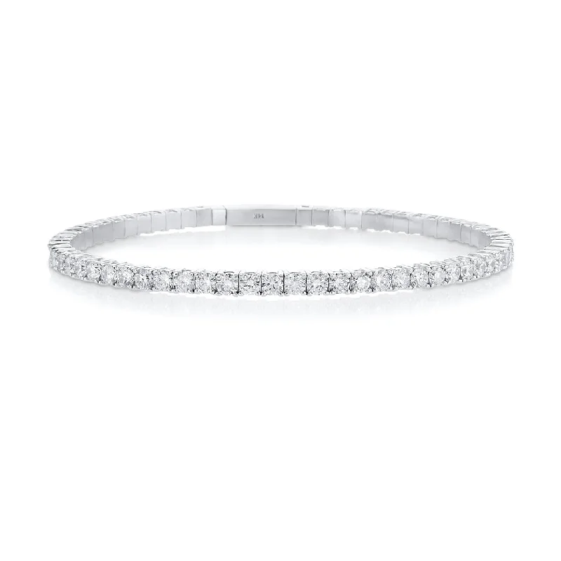 Leather And Silver Bracelets-4.05 Cttw Round Diamond 14K White Gold Flex Bracelet