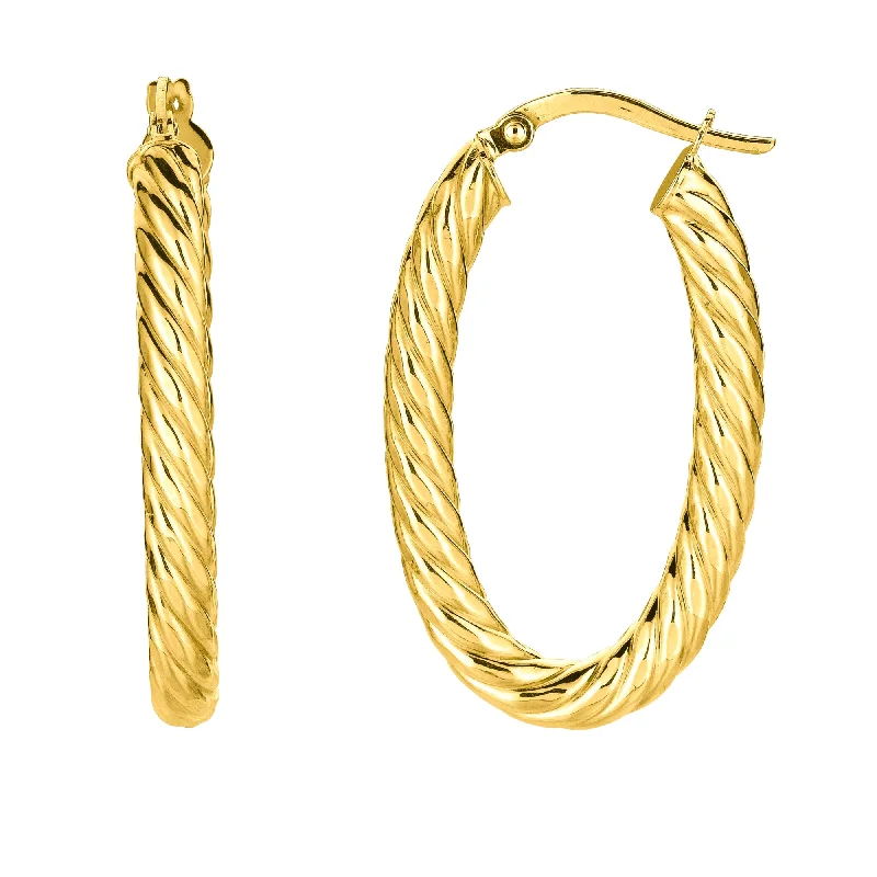 Bold Gemstone Earrings-14K Gold Large Oval Twist Hoop Earring