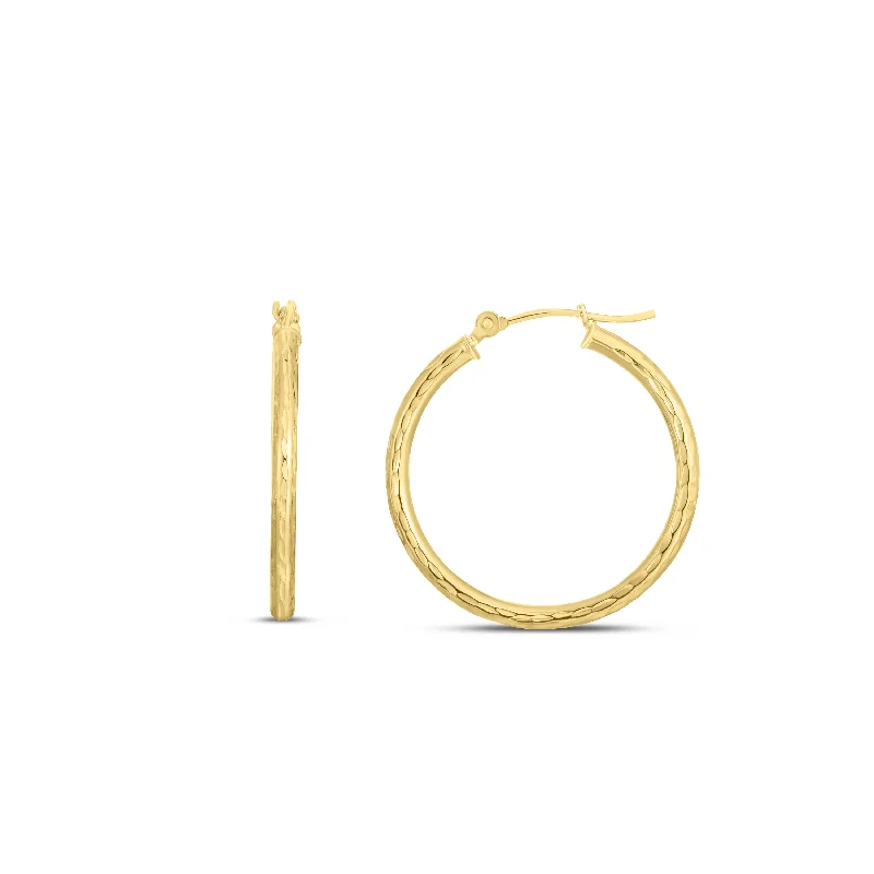 Modern Gold Stud Earrings-14K Gold 2mm Diamond Cut Hoop Earring