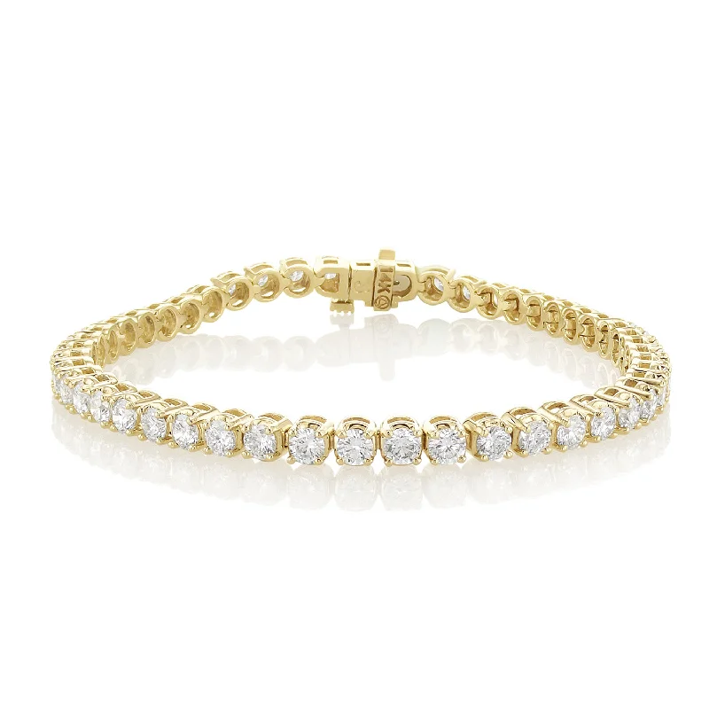 Bangles Or Bracelets-5.50 Carat Round Lab Grown Diamond Tennis Bracelet set in 14K Yellow Gold