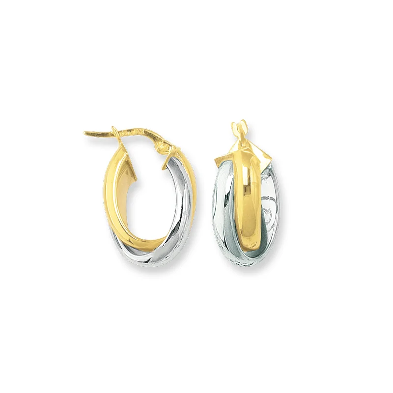 Simple Gemstone Drop Earrings-14K Gold Small Oval Double Row Hoop Earring