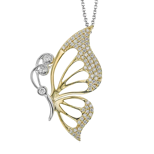 Gold Chain Necklaces-Butterfly Pendant Necklace in 18K Gold with Diamonds LP4815