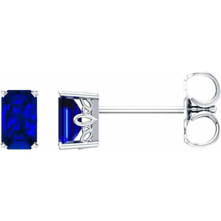 Elegant Earrings-14K White Lab-Grown Blue Sapphire Earrings