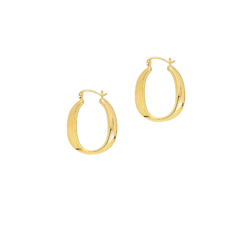 Trendy Fashion Hoop Earrings-14K Gold Polished Oval Back to Back Hoop Earring